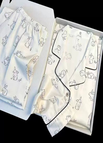 Біла жіноча шовкова піжама white rabbit vogue style кофта + брюки No Brand