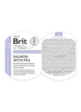 Вологий корм GF VetDiet Gastrointestinal для собак, при проблемах з травленням, лосось та горошок, 400 г Brit (322874732)
