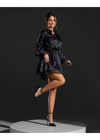 Черное вечернее шелковое платье с принтом в сердечко бэби долл ISSA PLUS сердечки