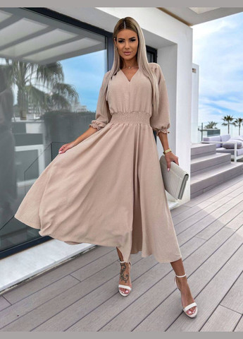 Бежевое праздничный платье No Brand однотонное