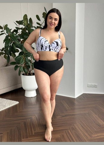 Чорно-білий літній купальник жіночий роздільний + туніка батал роздільний No Brand