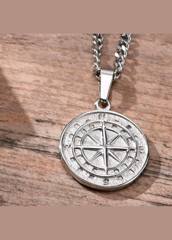 Мужская серебряная металлическая подвеска, цепочка с кулоном Компас No Brand (328251218)