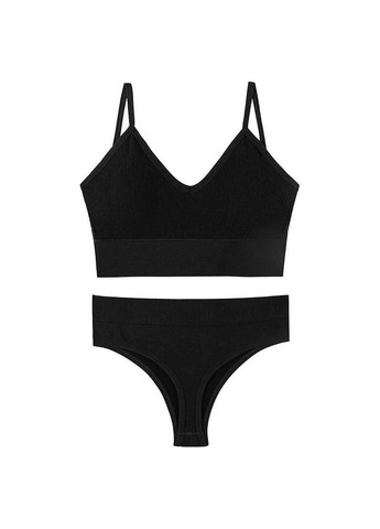 Черный комплект белья бесшовный 9 (тонкие бретели+стринги) черный No Brand