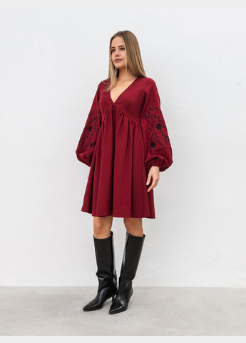 Бордова сукня з вишивкою Romashka з малюнком