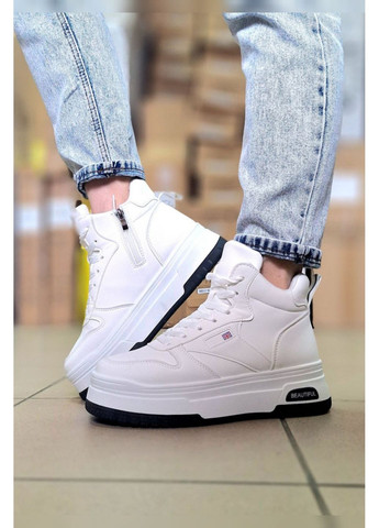 Білі жіночі зимові на хутрі теплі зі змійкою та еко шкірою на платформі Viki кросівки білі зими (366062896)