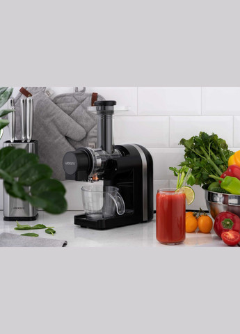 Соковыжималка шнековая 200Вт, чаша 0.6л, жмых-0.7л, пластик/металл, черно-серебристый Ardesto (315600753)