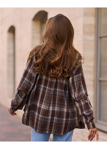 Коричневая повседневный рубашка в клетку ISSA PLUS с длинным рукавом