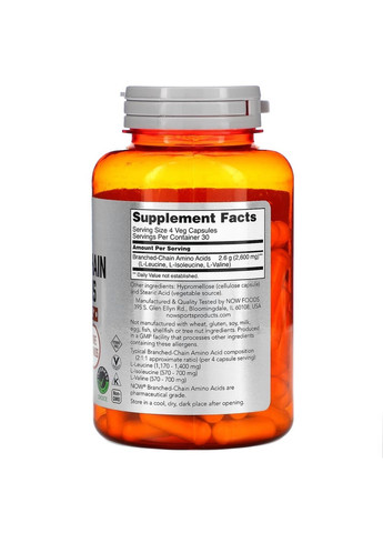 Аминокислота BCAA Sports Branched Chain Amino Acids, 120 капсул Now (294928958)