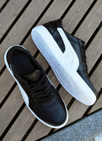 Черные демисезонные мужские кроссовки из натуральной кожи черного цвета 35544 No Brand