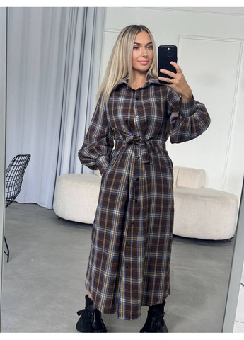 Коричневое ✨ стильное платье-рубашка в клетку ✨ топ качество No Brand