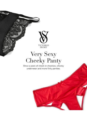 Жіночі трусики LaceTrim Cheeky Panty хіпстери атласні S чорні Victoria's Secret (282964697)