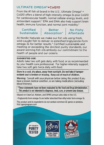 Пищевая добавка "Омега+коэнзим Q10" Ultimate Omega+CoQ10 Lemon 60шт (872689-29910240) Nordic Naturals (368657187)