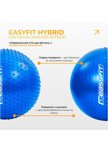 Фітбол 65 см Hybrid синій (фітбол напівоб'ємний) EasyFit (372463696)
