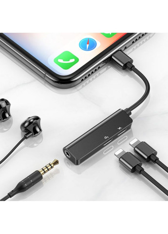 Переходник AUX L52 Lightning to 2xLightning + 3.5mm black Baseus (365748943)