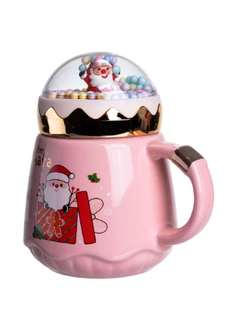 Чашка порцелянова з кришкою Christmas 400 (мл) Рожева FM-CS-41C Yiwu (384033082)