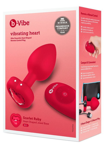 Анальная пробка с вибрацией и пультом управления B-Vibe Vibrating Heart Plug M/L Red No Brand (303902359)