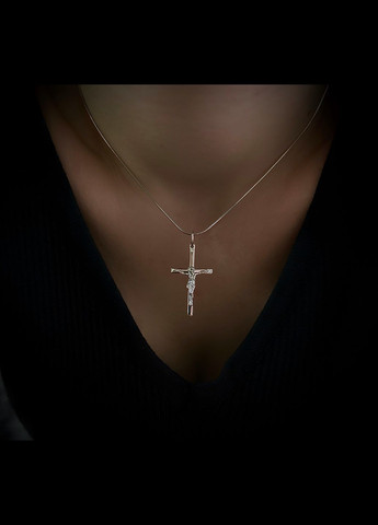 Срібний хрестик з розп'яттям Ісуса Христа покритий родієм Family Jewelry House (324260849)