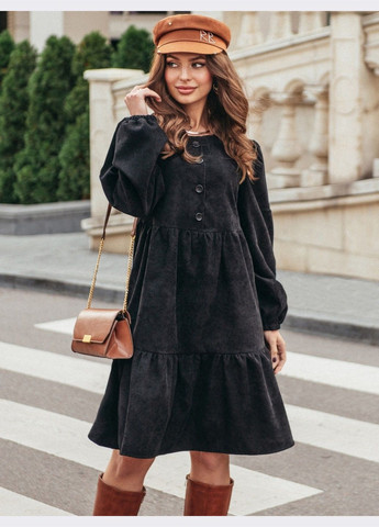 Черное кэжуал вельветовое платье свободного кроя черное Dressa однотонное