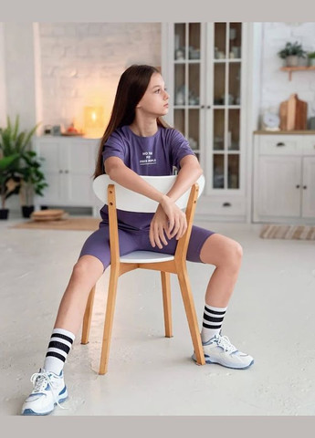 Фіолетовий літній комплект для дівчинки підлітковий (футболка+велосипедки) hc (h001-6420-036-33-1) No Brand
