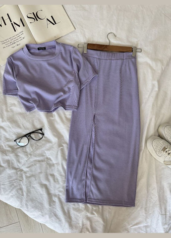 Женский костюм из рубчика с юбкой и топом No Brand Р1347-648/2 (339102943)