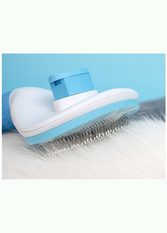 Щітка-пуходірка самоочисна для догляду за шерстю домашніх тварин з кнопкою очищення синя No Brand (322594626)