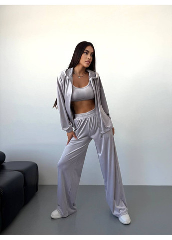 Жіночий велюровий костюм: кофта, топ та штани-палаццо MonCher (353848563)