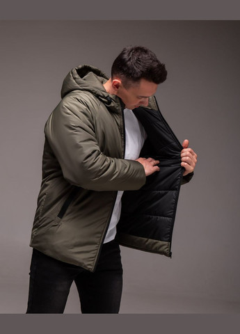 Оливковая (хаки) зимняя короткая зимняя куртка с капюшоном Vakko