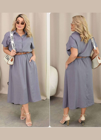 Серое невероятно легкое и нежное платье с идеальной посадкой и длиной пояс в комплекте No Brand