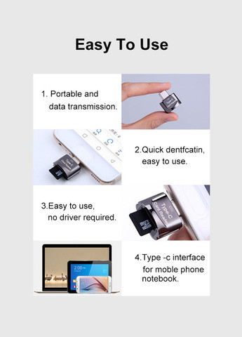Кардридер з Type C на Micro-SD, TF, високошвидкісний, сірий Microdrive (368564962)