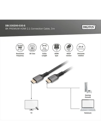 Кабель HDMI (M/M), 8K, Ultra High Speed/Ethernet, 3м, черный Digitus (395411184)