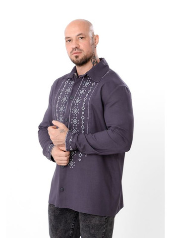 Тёмно-серая рубашка мужская (с длинным рукавом) (p-17827) Носи своє узор орнамент (363043135)