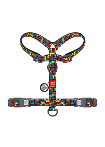 Шлей для собак Nylon анатомическая H-образная с QR-паспортом "Блоки" пластиковый фастекс, L (345-4056) WAUDOG Nylon анатомічна H-подібна з QR-паспортом "Блоки" (366735091)