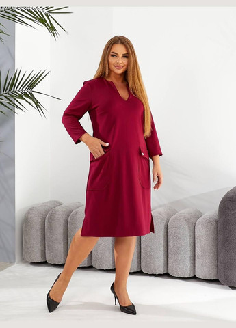 Темно-бордовое джинсовое платье женское леди совершенство миди sf-291 темно-бордовый, 56 Sofia с абстрактным узором