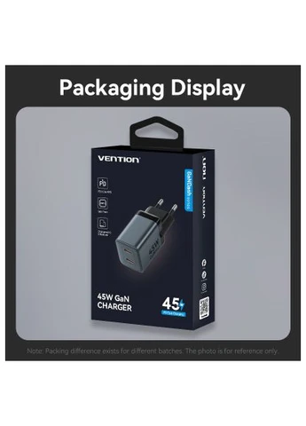 Зарядное устройство (FCDH0-EU) Vention 2xUSB-C PD45W GaN gray (390261917)