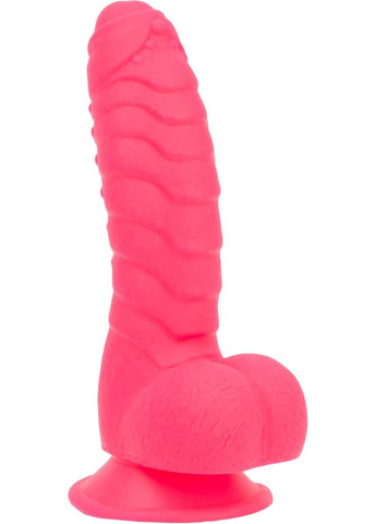 Ребристый фаллоимитатор на присоске ADDICTION — Tom 7″ Dildo With Balls — Pink, вибропуля в подарок No Brand (303893113)