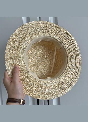 Летняя соломенная шляпка канотье с черной лентой (поля 7 см) No Brand (293943124)