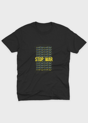 Чорна літня жіноча футболка з патріотичним принтом stop war (ts001-5-bl-005-1-118-f) Modno