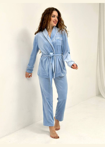 Світло-блакитна всесезон ніжний домашній костюм-піжамка великі розміри Vakko
