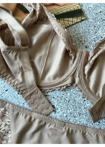 Пудровий комплект білизни f - м'яка чашка без поролону + трусики максі пудровий Lanny Mode