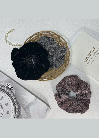 Набор резинок для волос - Скранчи - 3 резинки из люрекса и бархата черный InRed (306437379)