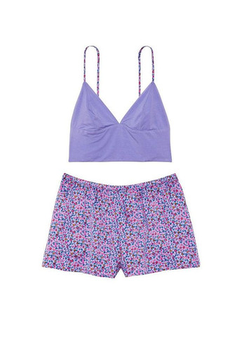 Фиолетовая всесезон пижама модал+сатин modal cropped cami satin шортики+маечка s фиолетовая Victoria's Secret