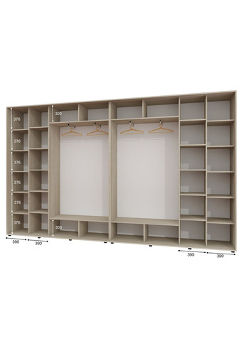 Шафа-купе чотиридверна 390*45*250 см Дуб Шамоні світлий 4 двері Дзеркало ШК-02 Алекса (360475035)