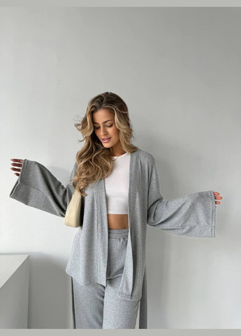 Женский костюм в рубчик: кардиган свободного кроя + широкие брюки. MonCher (335013799)