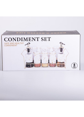 Набор для специй на подставке с бутылками для масла и уксуса 8 предметов Белый Yiwu (360454988)