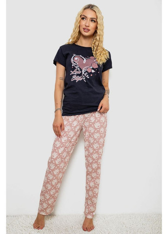 Синяя всесезон женская пижама с принтом, цвет синий, 243r3697 Ager