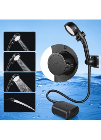 Портативный аккумуляторный душ с силиконовым шлангом 2 м, USB Type-C, 2400 мАч, Черный / Походный душ с аккумулятором Head (400373736)