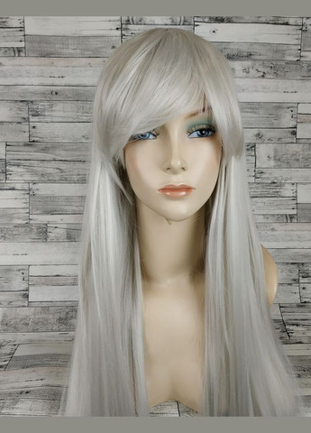 Парик серый пепельный длинный прямой ровный с длинной челкой женский для женщин 80см из искусственных волос No Brand 3564 (321115278)