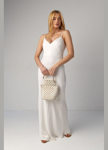 Демисезонный женский атласное платье макси в бельевом стиле - молочный Lurex