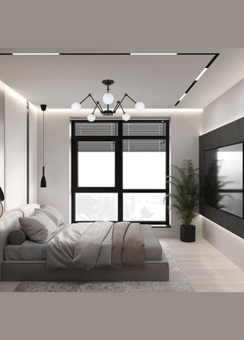 Чорна люстра "Павук" на 5 ламп з білими плафонами (61-S1005F-5 BK+WH) No Brand (370071692)