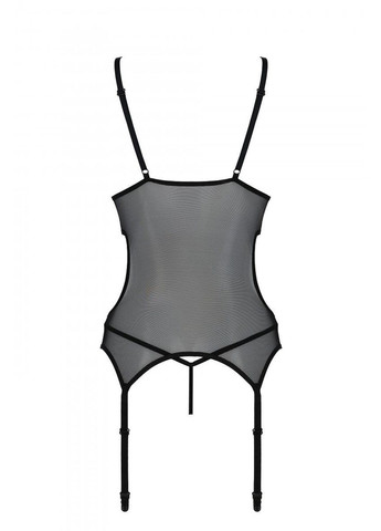 Корсет Christa Corset black: с подвязками и ажурным лифом, стринги в комплекте Passion (297587171)